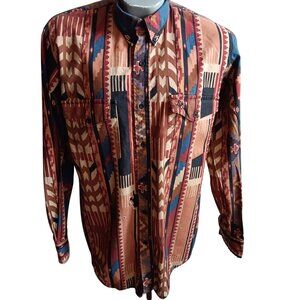 L  Mens Vintage Lone Roo Roper Western Aztec Brushpopper Shirt Distressed 90's